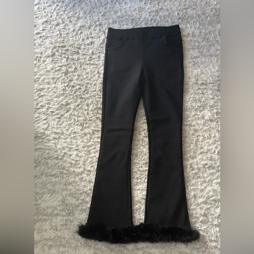 Black Flared Pants with Fur Trim.  Runs small